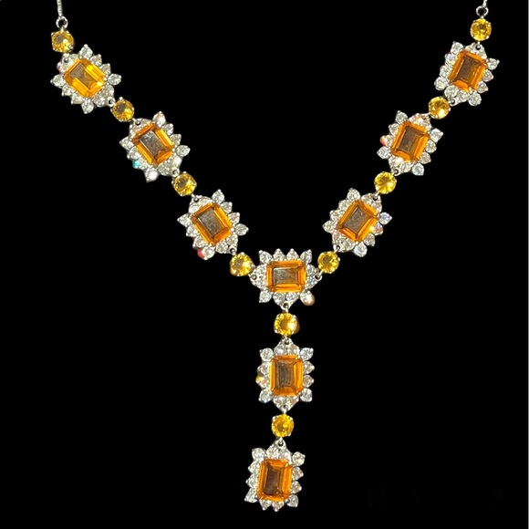 Citrine and rhinestone crystal in stamped sterling silver...